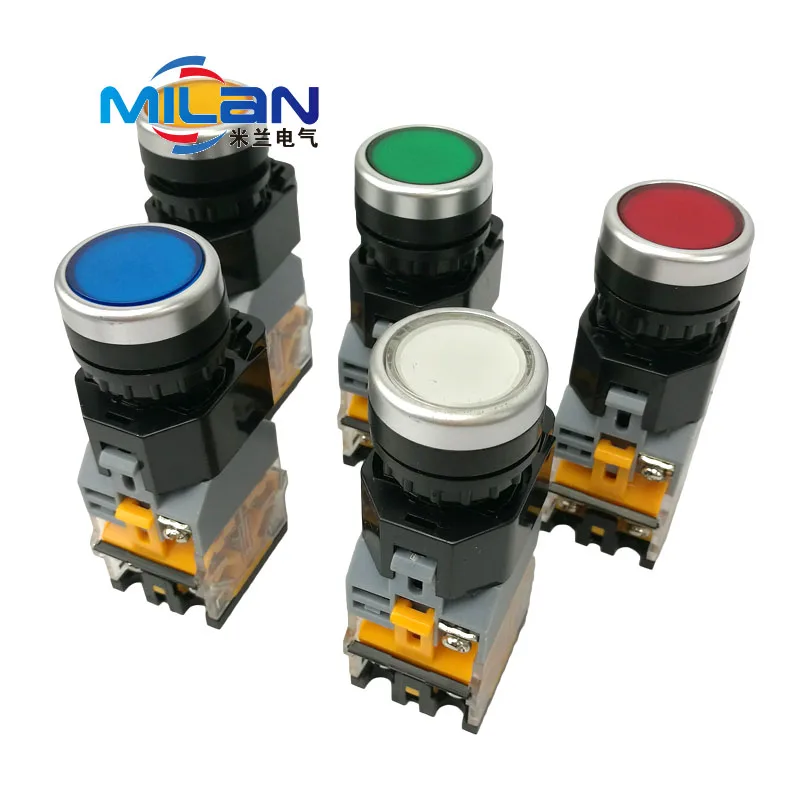 

1PCS LED LA38-11DS Latching Switch Sliver Contact Push Button Switch with Light 22mm 220V 24V Red Green Yellow Blue