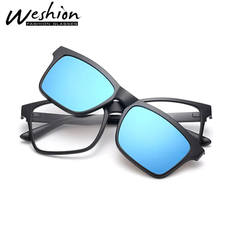Square Polarized Men Sunglasses Women 5 In 1 Clip On Glasses 2019 TR90