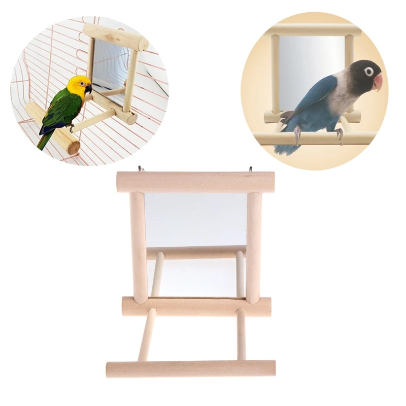 Домашнее животное птица деревянное зеркало играть игрушка с окуня подставки для попугая буддий длиннохвостый попугай Австралийский попугай Conure Finch Lovebird