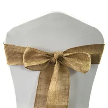 Высококачественный натуральный мешочный джут, стул с поясом, галстук для свадьбы, украшение для торжества, деревенский стул с джутовым баннером, чехол с бабочкой