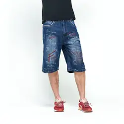 Повседневное мешковатые Харлан Стиль джинсы шорты джинсовые Для мужчин скейтборд брюки новый 2018 лето темно-синий Большие Размеры 30-46