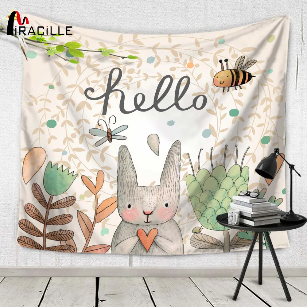 

Miracille Hanging Wall Carpet Animal Cartoon Rabbit Pattern Tapestry Customizable Children Study Bedroom Home Decor Door Curtain