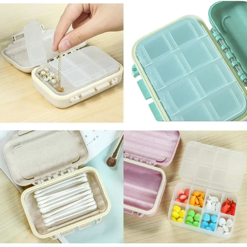 

Portable Travel Pill Box Daily Vitamin Holder Case 8 Compartments Medicine Tablet Organizer Container Jewelry Storage