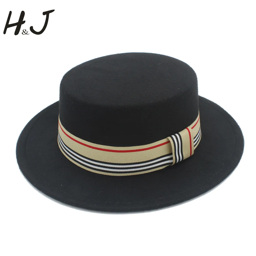 

Women Men Wool Flat Homburg Fedora Hat Lady Gentleman Pork Pie Church Boater Panama Top Caps Good Package Size 56-58CM