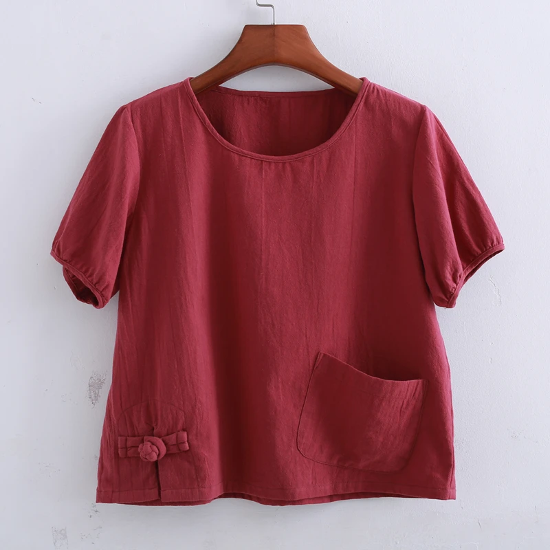 LZJN 2019 Summer Tops Women Blouses Cotton Linen Red Shirt Traditional Chinese Clothing Camisas Female Blusas Femininas PX1800 6