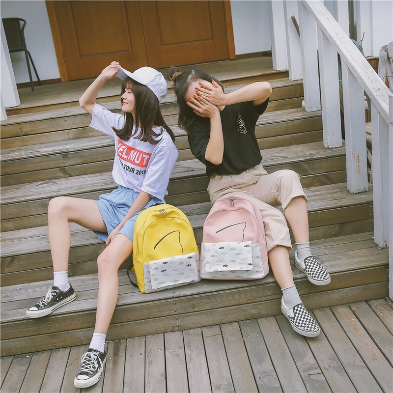 Menghuo 2 Pcsset Women Backpacks Cute Fish School Bag for Teenage Girls Printing Canvas Backpack Ladies Shoulder Bags Mochilas (56)