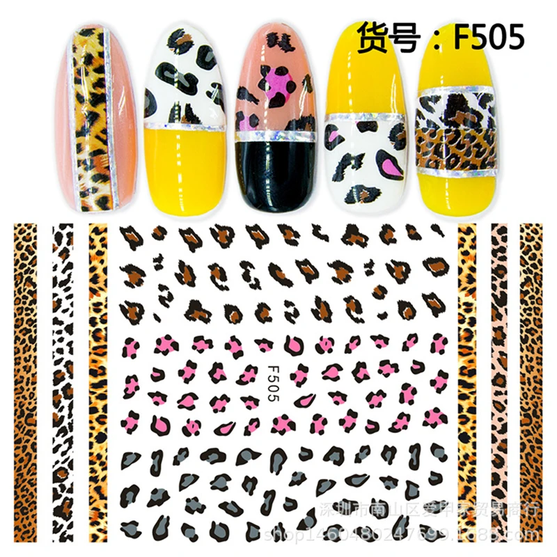 5 sheets self adhesive leopard print 3d nail stickers decal nail art