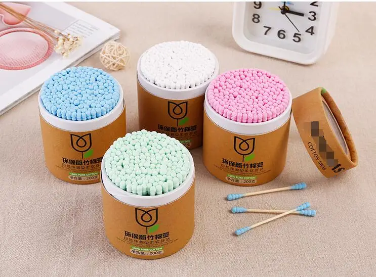 200pcs color double-headed spiral cotton swab canned wooden stick sanitary cotton swab remover cotton swabs ear cotton swabs