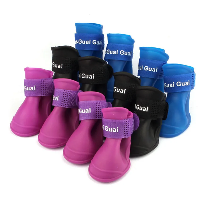 

1 Set 4pcs Pet Rain Boots Dog Candy Colors Boots Waterproof Rubber Pet Rain Shoes Booties S~L Oct#2