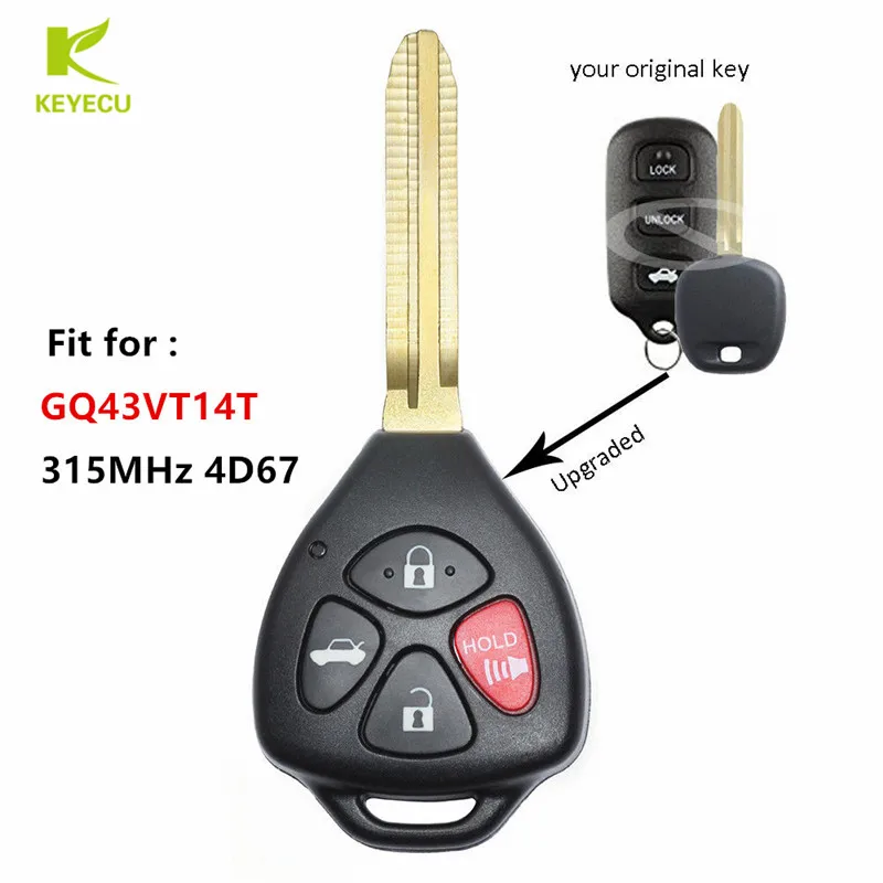 

KEYECU Replacement Upgraded Remote Key Fob 315MHz 4D67 for Toyota Camry Corolla Sienna Matrix Solara for Pontiac Vibe GQ43VT14T