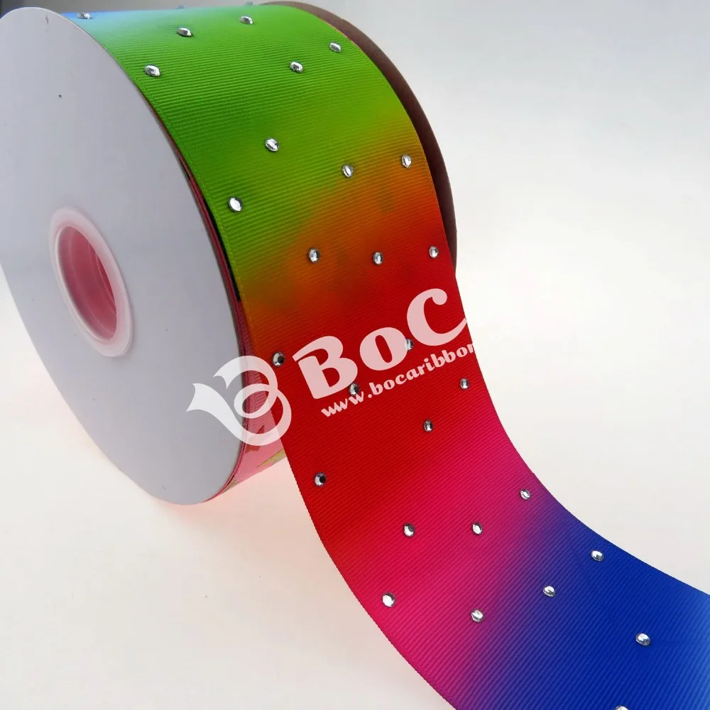 BOCA 75 мм страз напечатаны с теплопередачей grosgrain ленты 50 ярдов в рулоне бесплатная