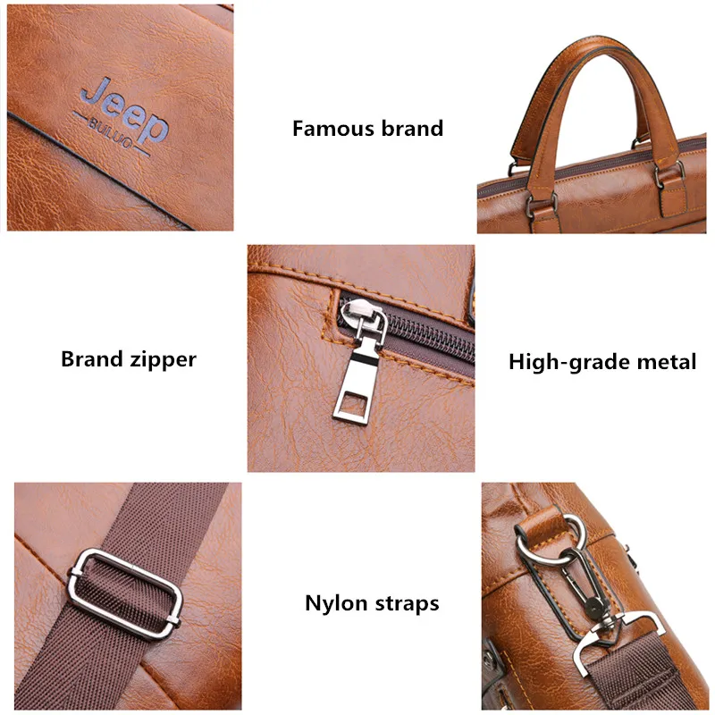 Известный Дизайнер JEEP BULUO бренды мужской деловой портфель из искусственной кожи сумки на плечо для 13 дюймов Сумка для ноутбука большая сумка для путешествий 6013