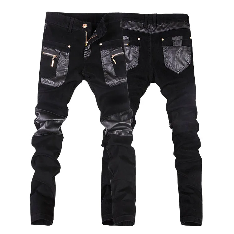 New arrivals free shipping casual men's slim fit leather pants men ...