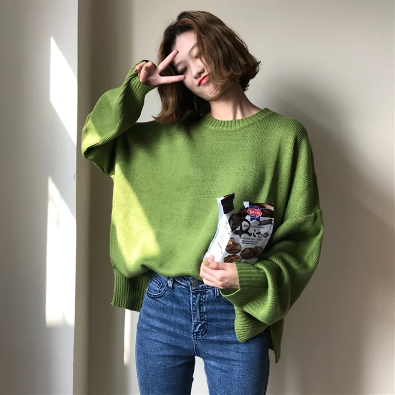3 цвета Mihoshop Ulzzang Корейская женская модная одежда с круглым вырезом ленивый стиль