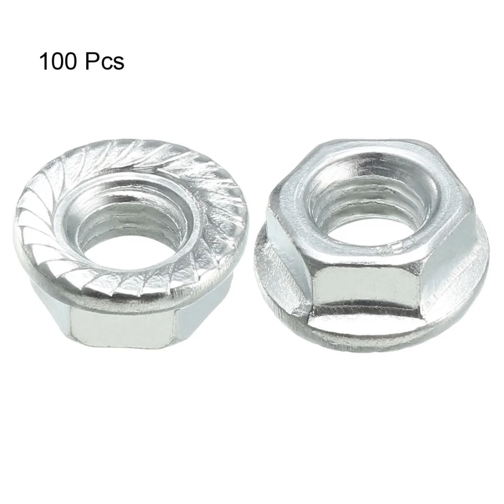 Uxcell 100Pcs Serrated Nuts Flange Hex Lock Nut Carbon Steel Fasteners