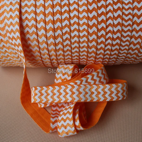 

5/8" chevron Fold Over Elastic Ribbon, custom print FOE Elastic- Orange