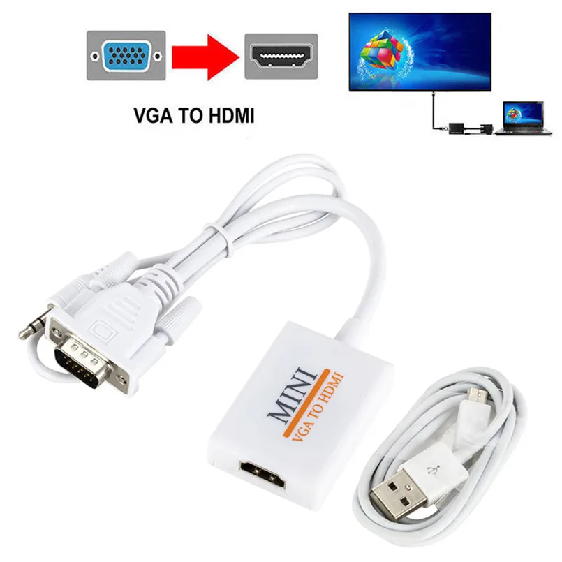 VGA MaleTo HDMI выход 1080P HD + Аудио ТВ AV Видео кабель конвертер адаптер только