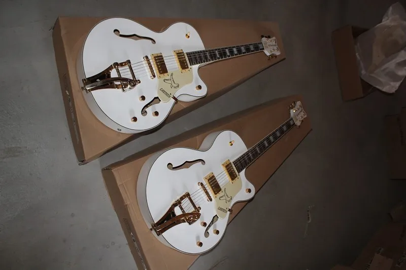 Hot Selling Top Quality Gretsch Falcon6120 Semi Hollow with Bigsby Tremolo White Electric Guitar In Stock Free Shipping 11-12-GR