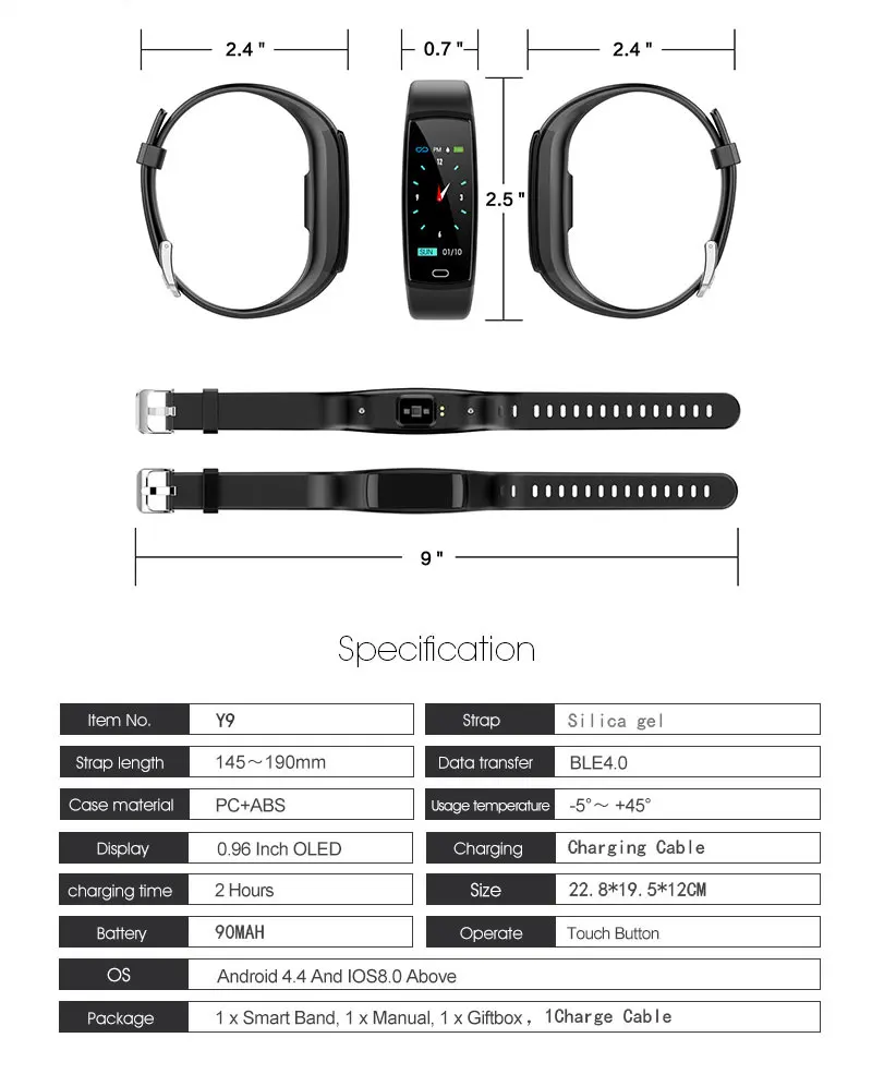 VERYFiTEK Y9 Smart Band Blood Pressure Heart Rate Monitor Wristband Female Physiological Reminder Pedometer Fitness Bracelet (12)