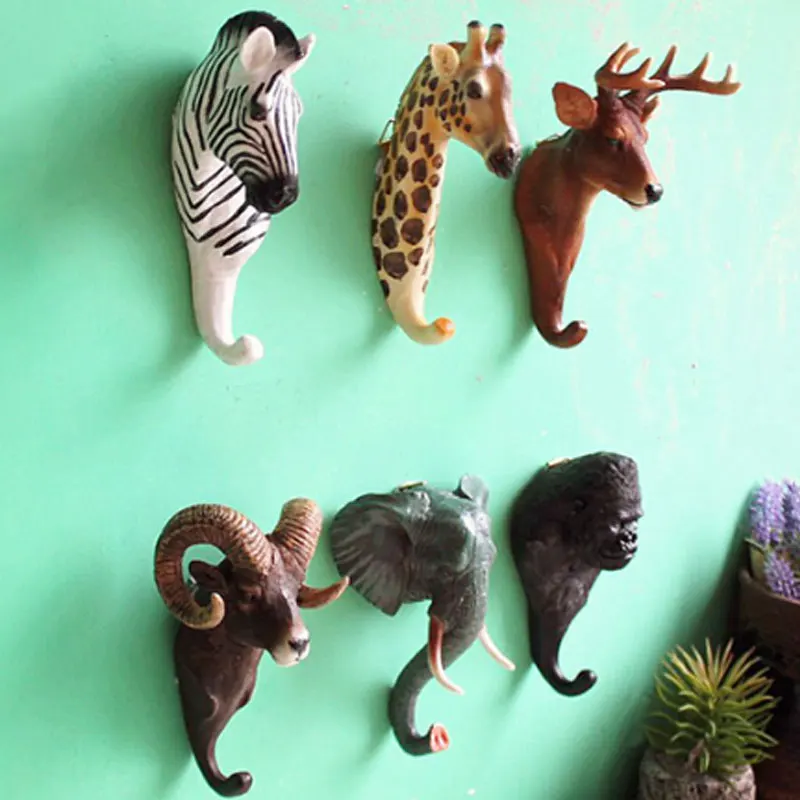 

3D Resin vintage Elephant Deer Head Animal Wall hanging Door Hook Display Storage Racks Self Adhesive Hanger Bag Keys Holder