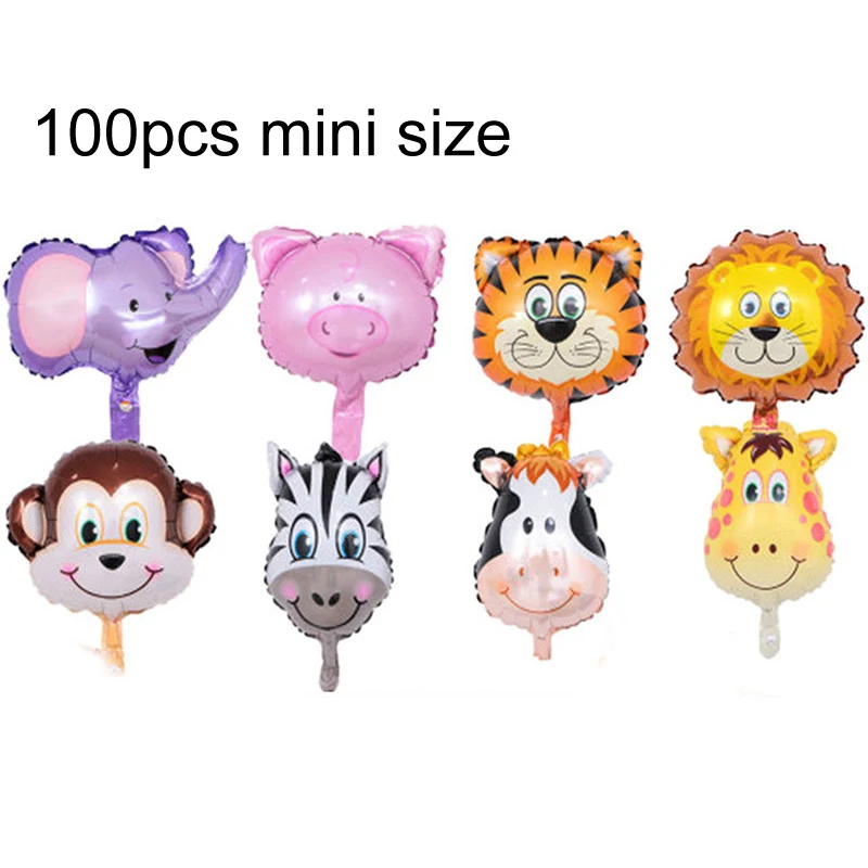

wholesall 100pcs mini size animal balloon foil material animal head tiger zebra lion cow giraffe elephant helium balloons