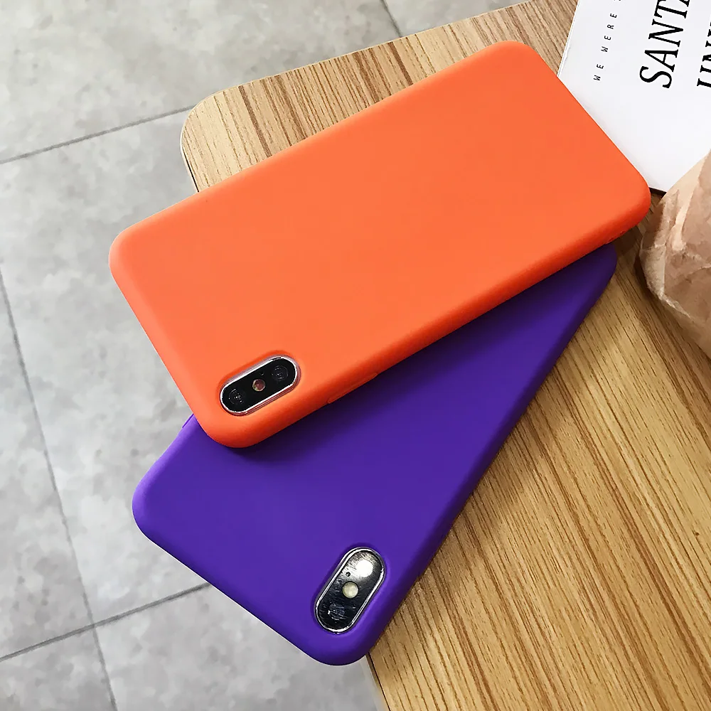 

Cute Solid Candy Color Couples Cases For iphone XR X XS Max 6 6S 7 8 Plus Cute Soft TPU Silicone Simple Plain Fashion Phone Case