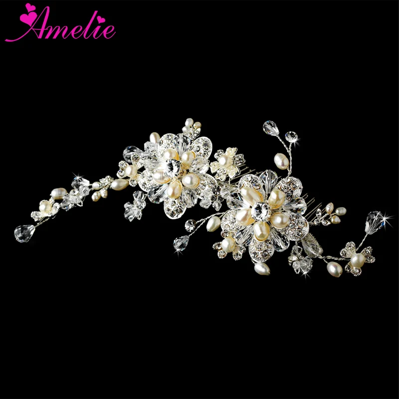 

Stunning Silver Pearl Bride Side Comb Charm Rhinestone Pearl Floral Crystal Hair Comb Bridal Hairstyle Decor Comb