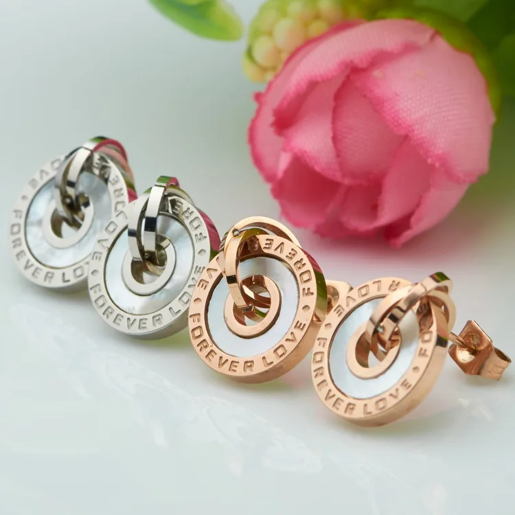 

Lady Stainless Steel Shell Round Love Double Loop Stud Earring Unisex lover gift