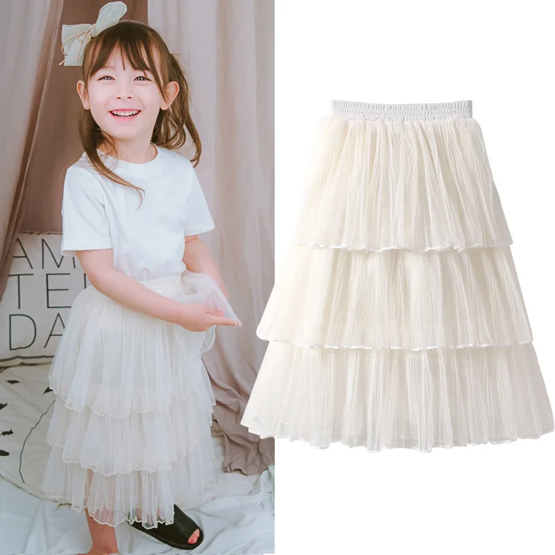 

3 layer cake solid color A-line girls skirt Children's Clothing