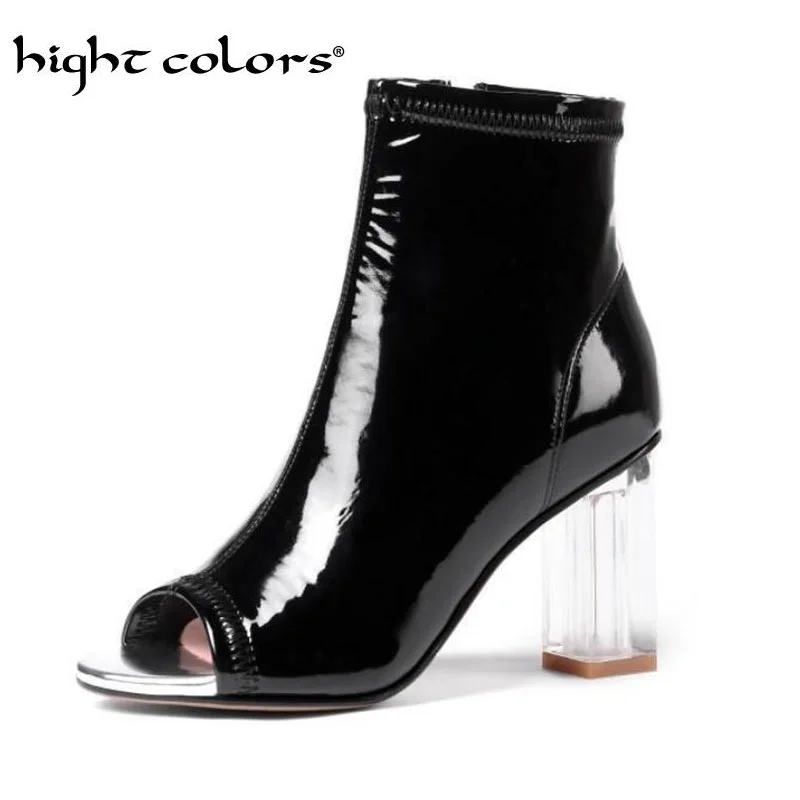 

Women Boots 2019 Spring Ankle Boots for Women Crystal 8 CM Chunky Heels Women Shoes Sexy Leopard Black Ankle Booties Shoes Woman