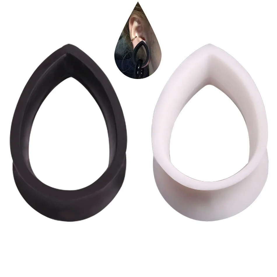 Pair FlexibleTeardrop Silicone Ear Tunnels Plugs Big Gauges Body Piercing EarSkin Ear Expander