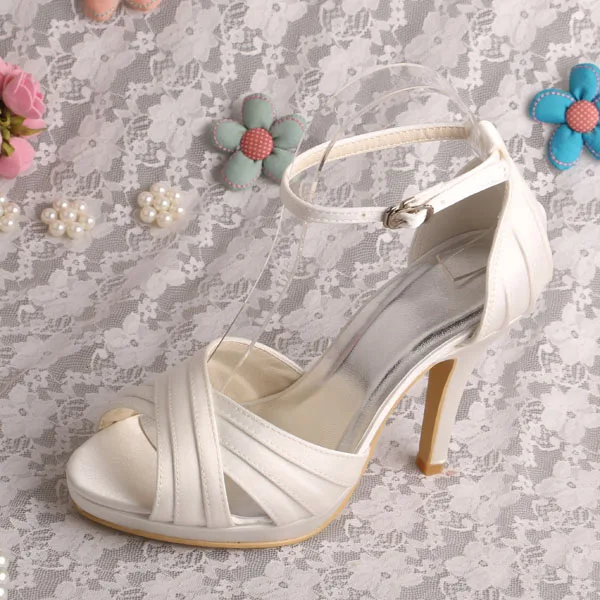 22 цвета) женские модельные туфли с ремешком на лодыжке для свадьбы белые атласные сандалии - Цвет: Слоновая кость