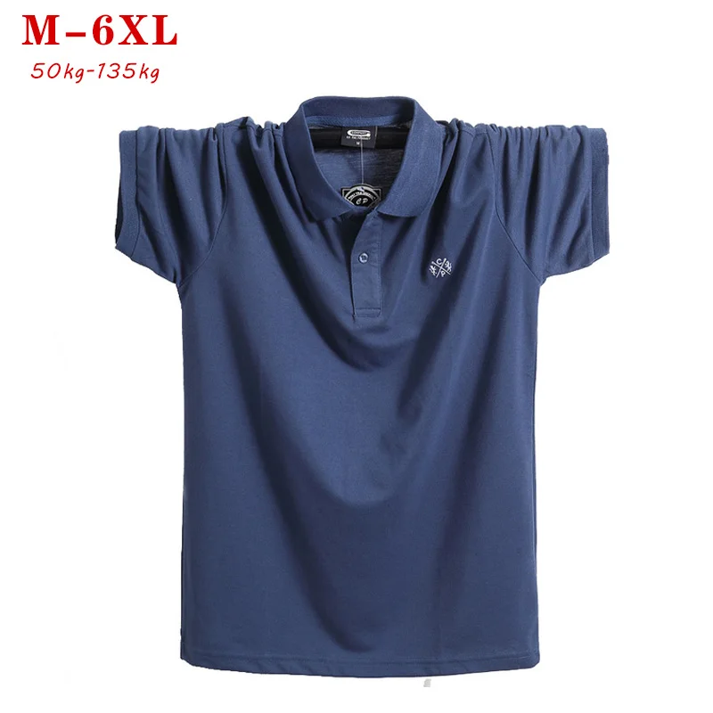 

2019 Summer Men Big Tall Polo Shirt Brand Clothing Pure blue Cotton Men Casual Polo Shirt Short Sleeve Polo plus size 5XL 6xl