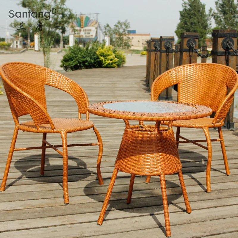 Three outdoor leisure rattan chair Don coffee table and chairs three