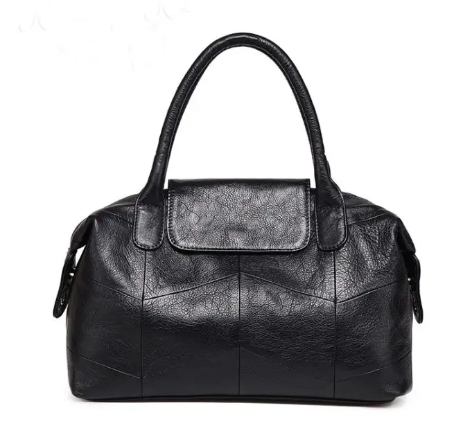 YESIKIMI новые сумки из натуральной кожи женские бостонские сумки Лоскутные Женские повседневные сумки через плечо винтажные - Цвет: Черный