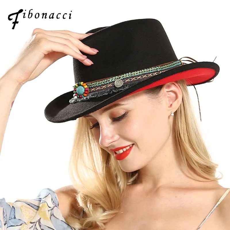 

Fibonacci 2018 New Fashion Cowboy Hat Men Women Hats Tassel Belt Decoration Wide Brim Western Headwear Cap