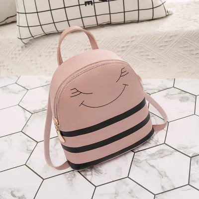Корейский стиль детский рюкзак милый смайлик кожаная Наплечная Сумка для мобильного телефона женский маленький рюкзак для маленьких девочек - Цвет: pink