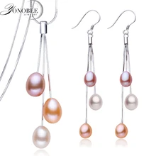 Настоящий натуральный пресноводный 925 Серебряный ювелирный набор ожерелье серьги Ювелирные наборы для девочек кисточка смешанные цвета белый Высокое качество