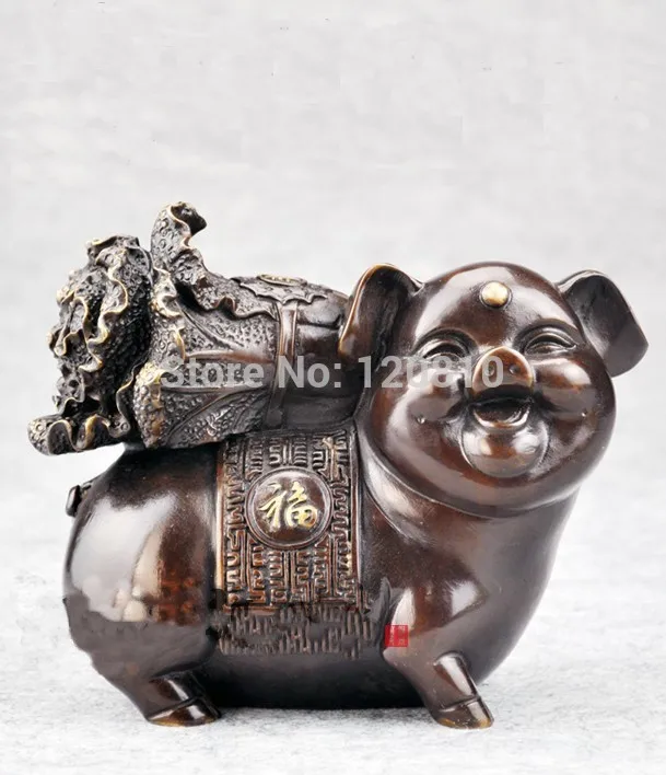 

Chinese Lucky FU Pig bronze statue * Zodiac statue 6inch