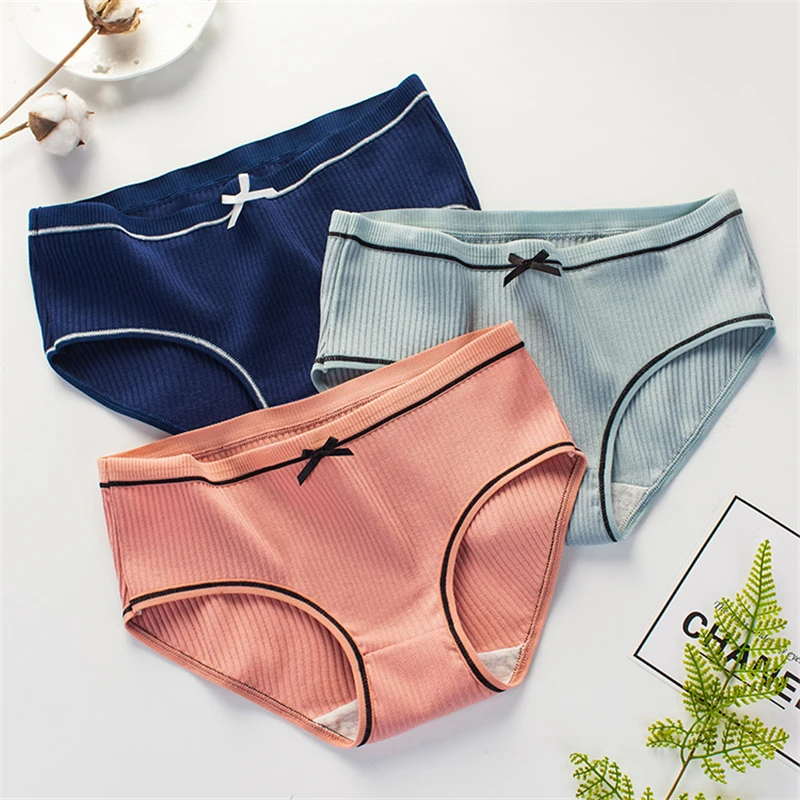 

Sexy ladies panties striped cotton bow cute sweet girl briefs large size bag hip simple comfortable breathable underwear women
