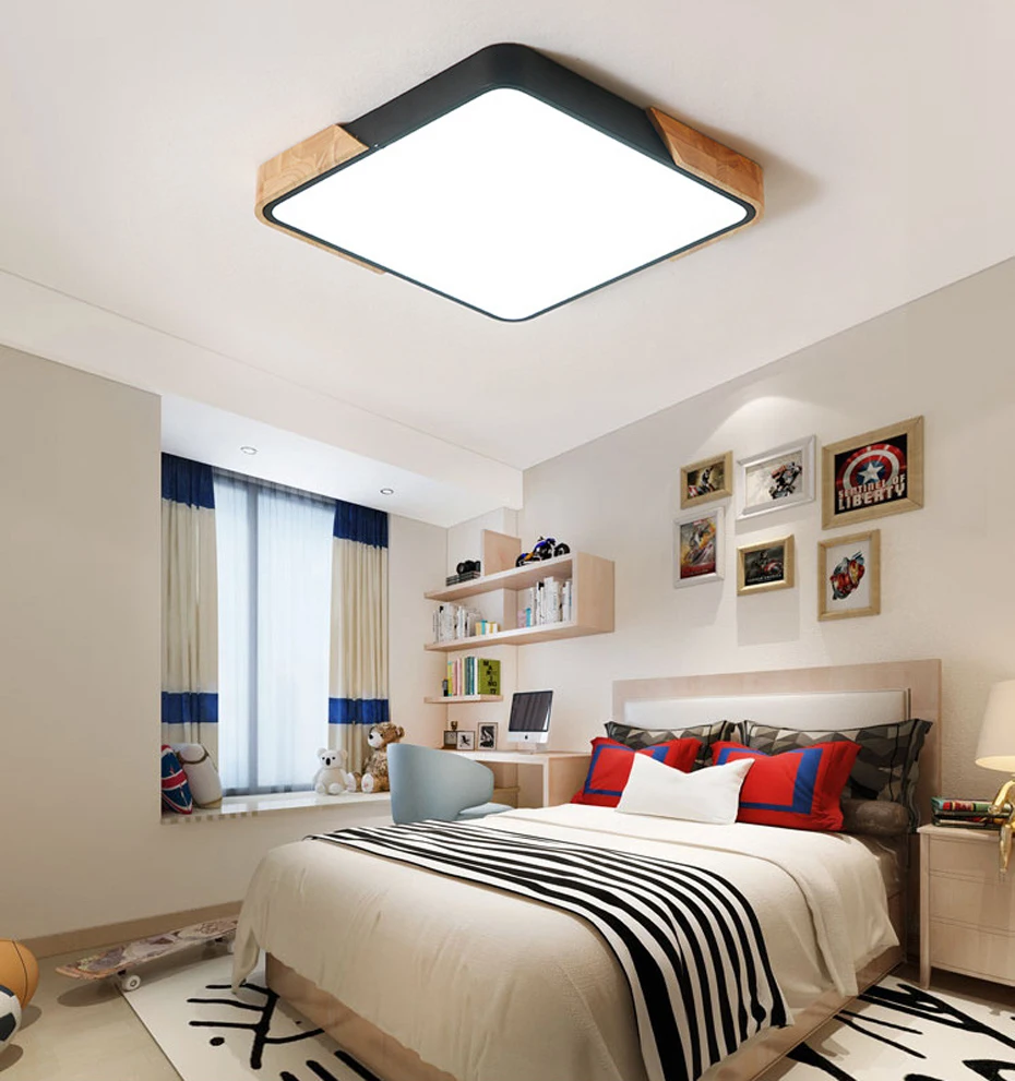 Lâmpada do Teto de Madeira Maciça para Sala de Estar Luz de Teto Montagem Criativa Flush Round Moderna Untra-fino 5cm Quadrado Quarto Foyer Led 3 Montagem criativa flush round led luz de