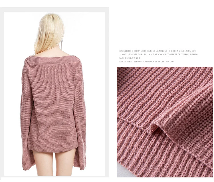 The new European and American large size women's burst section sweater collar solid color speaker sleeve bottoming shirt (3)