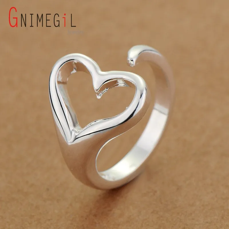 

GNIMEGIL Fashion Jewelry Silver Plated Ring Fashion Opening Heart Silver Jewelry Ring Women Men Gift Finger Rings SMTR009