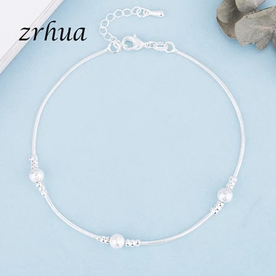 ZRHUA, Ретро стиль, мода 925, Серебряные ножные браслеты для женщин, богемный, летний, пляжный, сглаза, цепочка, браслет, ювелирные изделия для ног,, подарки - Окраска металла: round
