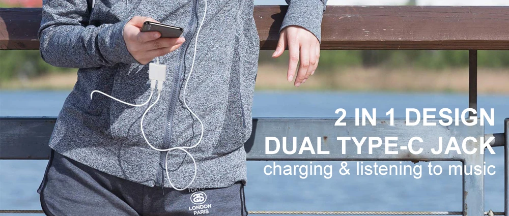 Ascromy Dual USB C Splitter Adapter Audio Charger Adapter Headphone For Huawei P20 Pro Xiaomi MI A2 Mi8 SE Mix 2 2S Type C Typec (1)