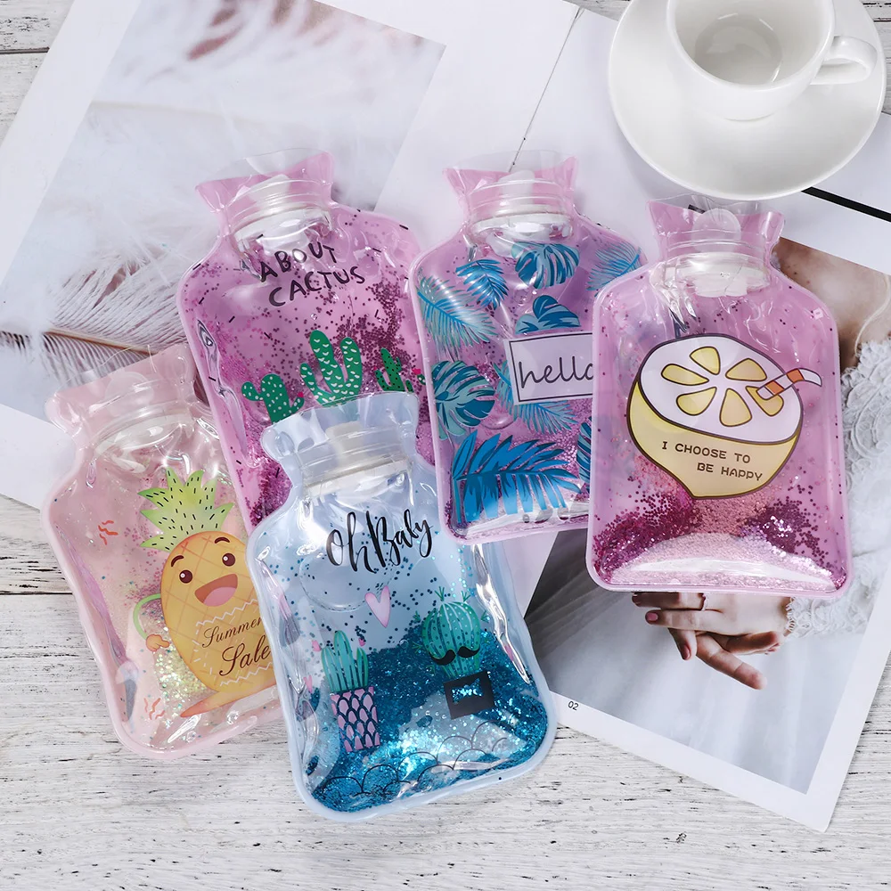 

Popular Colorful Quick Sand Hot Water Bottle Water Injection Mini Winter Anti Cold Warm Irrigation Water Bottle For Female Kids