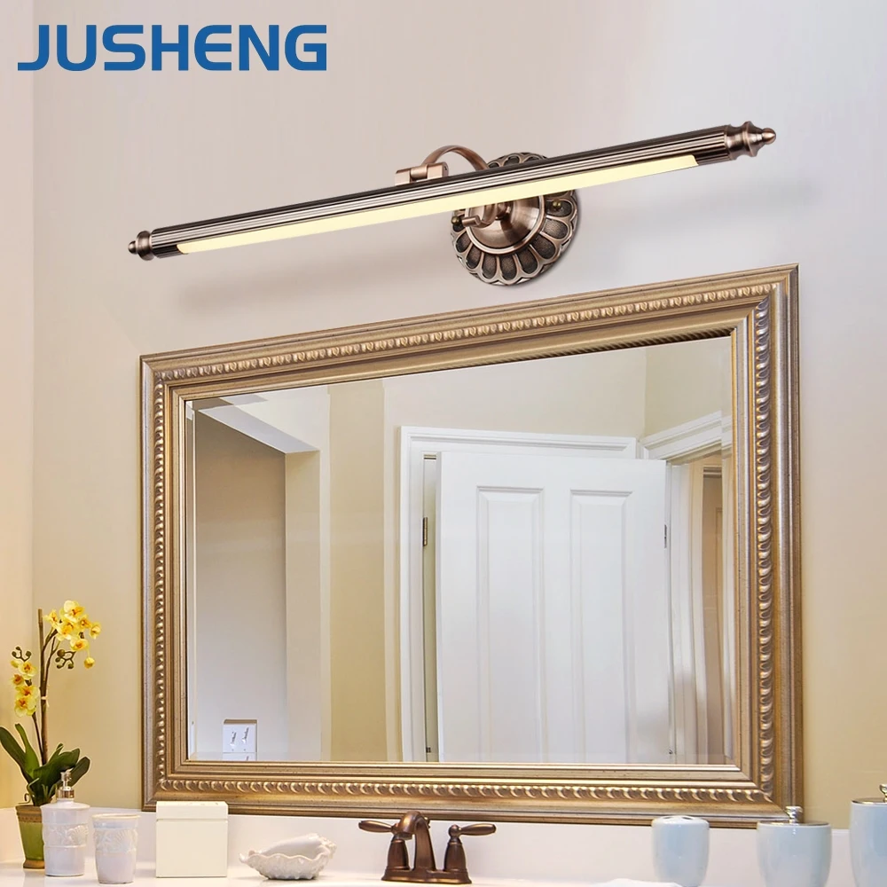 JUSHENG Antique Bronze LED Wall Lamps in Bathroom with Swing Arm 50- 90CM Long over Mirrors as Sconce Wall Lights 110V / 220V AC
