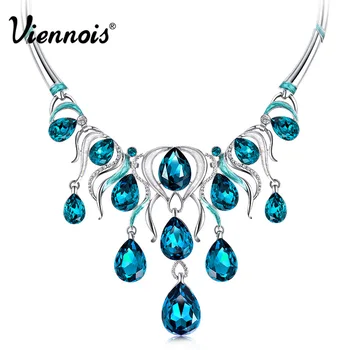 

Viennois Fashion Jewelry Blue Crystal Rhinestone Chain Necklace for Women Luxury Choker Necklace Korean Style Necklace