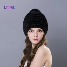 LTGFUR 2016 новый толстая женщина крышка Горячей продажи реального норки шапка для зимы женщин трикотажные норки шапочки шапка с лисой меха