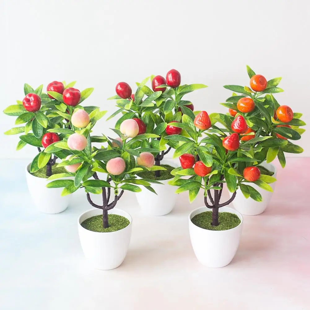 

1Pc Artificial Fruit Tree Bonsai Wedding Party Home Office Desk Bonsai Decor Strawberry Orange Chinese Berry Chili Apple Peach T